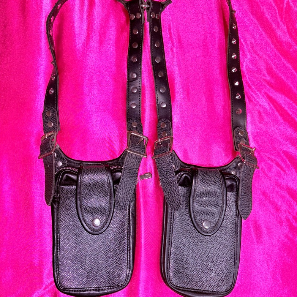 Louis Vuitton Black Double Holster Bag with Studded Straps